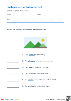 Past, Present, Future Tense Worksheet | Printable Grade 1