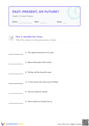 Printable Past, Present, or Future Tense Verb Practice
