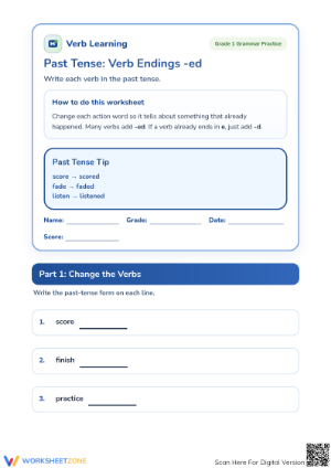 Printable Past Tense -ed Verbs Worksheet | Grade 1 ELA