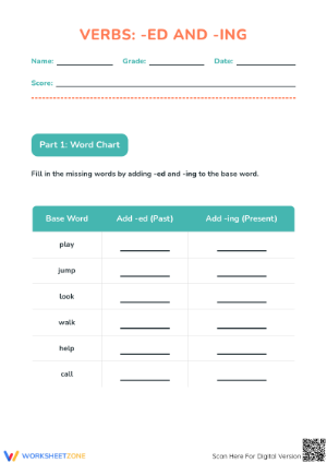 Grade 1 Verbs -ed and -ing Worksheet | Printable ELA