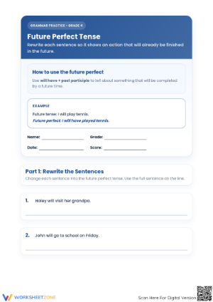 Future Perfect Tense Worksheet | Grade 4 Printable