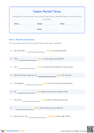 Future Perfect Tense Worksheet | Grade 4 Printable