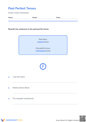 Printable Past Perfect Tense Worksheet | Grade 4 ELA