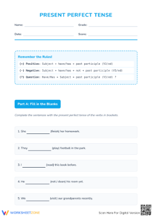 Essential Present Perfect Tense Worksheet | Grade 4