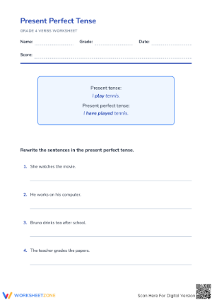 Present Perfect Tense Worksheet | Essential Grade 4 ELA