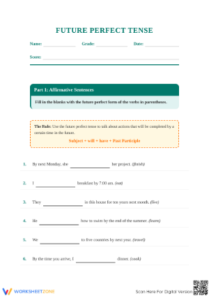 Future Perfect Tense Worksheet | Grade 4 Printable