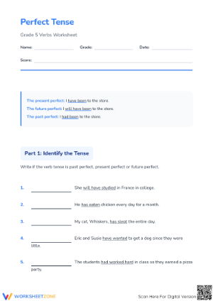 Printable Perfect Tense Worksheet | Grade 4 ELA