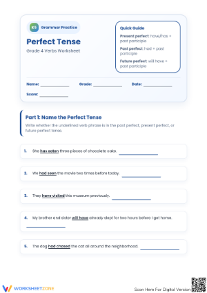 Printable Perfect Tense Worksheet | Grade 4 ELA