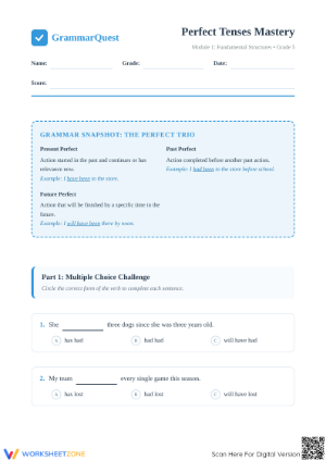 Essential Grade 5 Perfect Tenses Mastery Worksheet