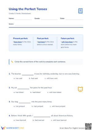 Perfect Tenses Worksheet | Grade 5 Essential Practice