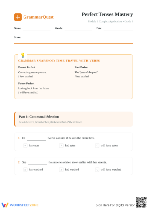 Essential Perfect Tenses Practice Worksheet | Grade 5 ELA