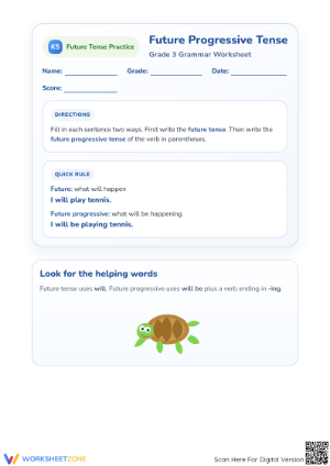 Future Progressive Tense Worksheet | Grade 3 Essential