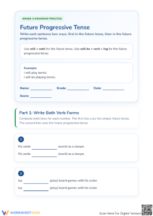 Future Progressive Tense Worksheet | Grade 3 Printable