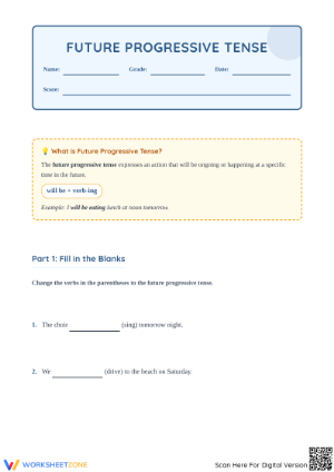 Future Progressive Tense Worksheet | Grade 3 Essential