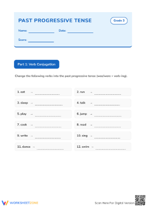 Past Progressive Tense Worksheet | Grade 3 Essential