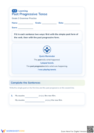 Past Progressive Tense Practice | Grade 3 Essential