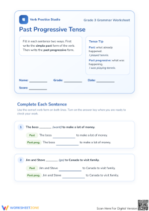 Past Progressive Tense Worksheet | Grade 3 Essential
