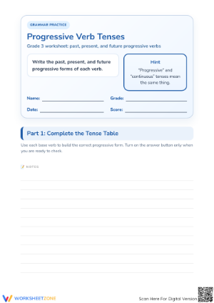 Progressive Verb Tenses Worksheet | Grade 3 Essential