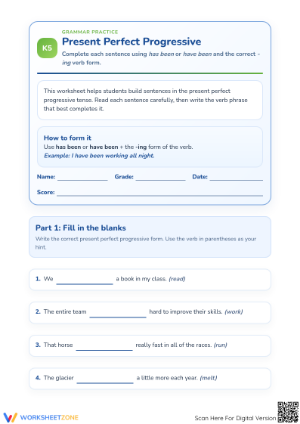 Grade 3 Present Perfect Progressive — Printable Worksheet
