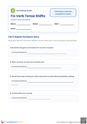 Fix Verb Tense Shifts | Essential Grade 5 ELA Worksheet