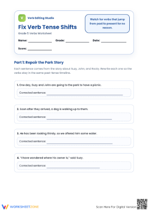 Fix Verb Tense Shifts Worksheet | Essential Grade 5 ELA