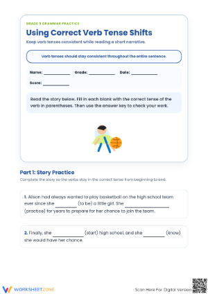 Grade 5 Verb Tense Shifts | Essential Grammar Worksheet