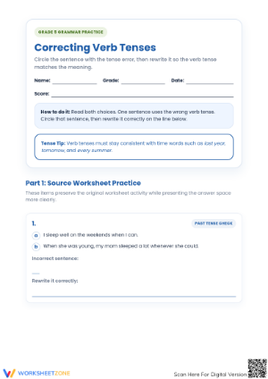 Essential Verb Tense Shifts Worksheet | Grade 5 ELA