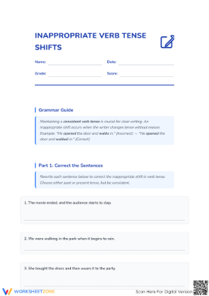 Essential Verb Tense Shifts Worksheet | Grade 5 ELA