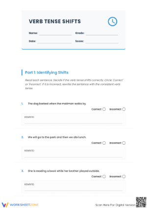 Grade 5 Verb Tense Shifts — Printable No-Prep Worksheet
