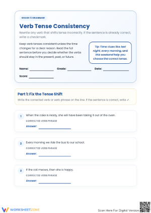 Verb Tense Consistency Worksheet | Grade 5 Essential