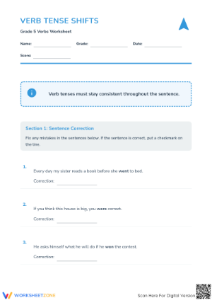 Grade 5 Verb Tense Shifts — Essential Printable Worksheet