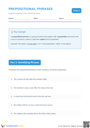 Prepositional Phrases Worksheet | Grade 4 Essential ELA