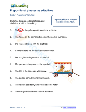 Prepositional phrases as adjectives 1