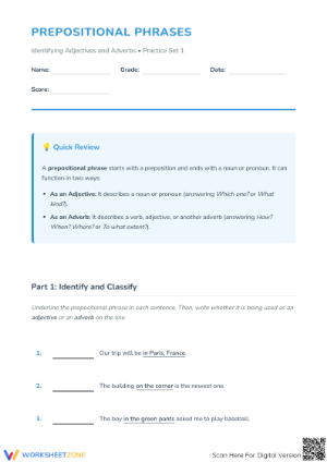 Essential Prepositional Phrases Worksheet | Grade 4-5 ELA