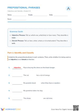 Prepositional Phrases Worksheet | Grade 4-5 Essential