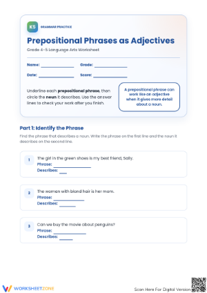 Essential Prepositional Phrases Worksheet | Grade 4-5 ELA
