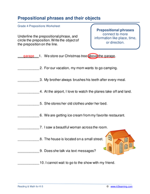 Prepositional Phrases Worksheet | Essential Grade 4 ELA