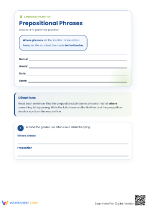 Essential Prepositional Phrases Worksheet | Grades 4-5