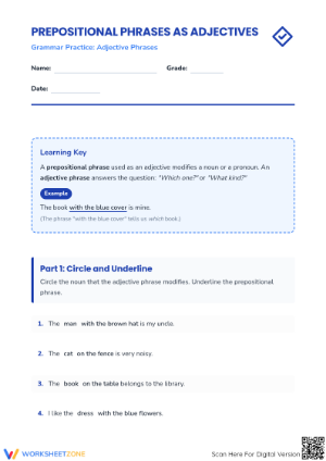 Essential Adjective Phrases Worksheet | Grade 4 ELA