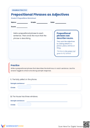 Grade 5 Prepositional Phrases Worksheet | Essential Practice