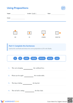 Grade 1 Prepositions Worksheet | Essential Printable