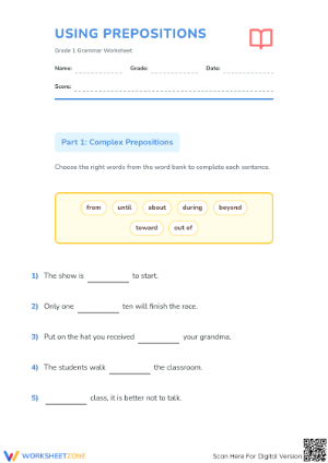 Using Prepositions Worksheet | Grade 1 Essential Practice