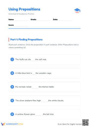 Using Prepositions Worksheet | Grade 1 Essential Practice