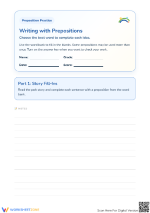 Grade 1 Prepositions Worksheet | Essential Grammar Practice