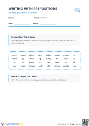 Grade 5 Prepositions Worksheet | Essential Grammar Ready