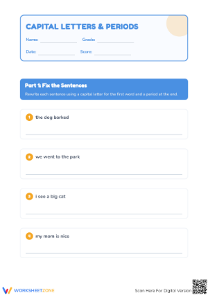 Grade 1 Sentence Capitalization — Essential Worksheet