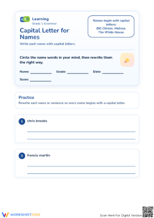 Capitalizing Names Worksheet | Grade 1 Essential