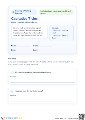 Capitalize Titles Worksheet | Grade 1 Essential Practice