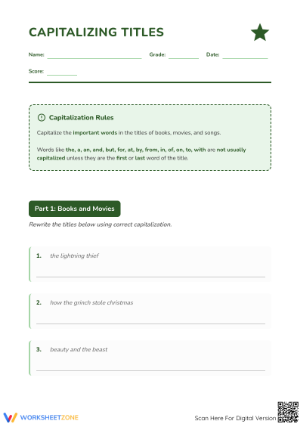 Capitalizing Titles Worksheet | Grade 1 Essential Practice