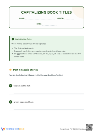 Capitalizing Book Titles Worksheet | Grade 1 Essential